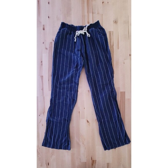 Kiss and Cry Women's Linen Pants Sz Large Wide-Leg Navy Blue Stripe Beach Boho - Picture 3 of 4